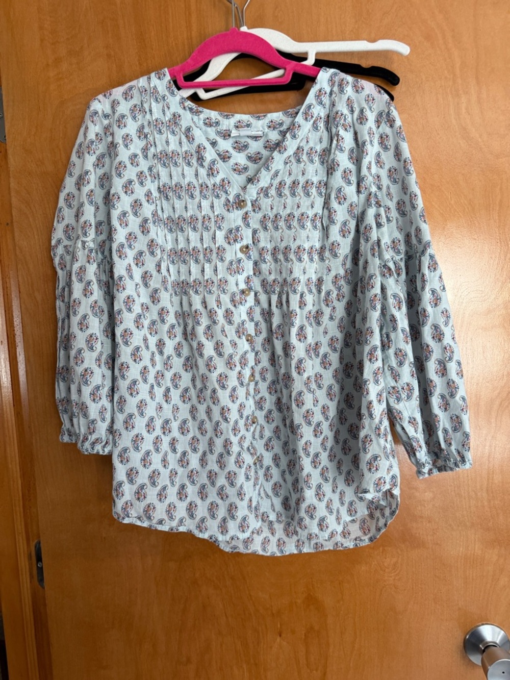 J. Jill Light Blue Paisley Button-Front Blouse